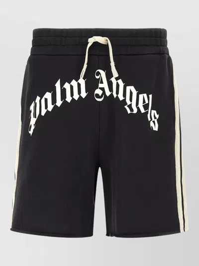 Palm Angels Curved Logo Bermuda Shorts Elastic Waistband In Black