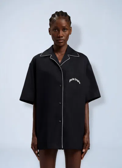 Palm Angels Curved-logo Bowling Shirt In Black