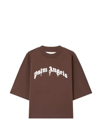 Palm Angels Curved Logo Boxy T-shirt In Brown