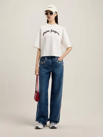 Palm Angels Dripping Curved Logo Boxy T-shirt In Blue