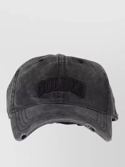 Palm Angels Curved Logo Cap Structured Silhouette Distressed Finish In Black