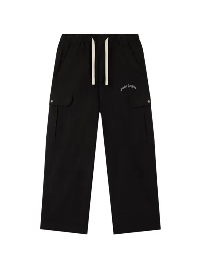 Palm Angels Curved Logo Cargo Trousers In Black