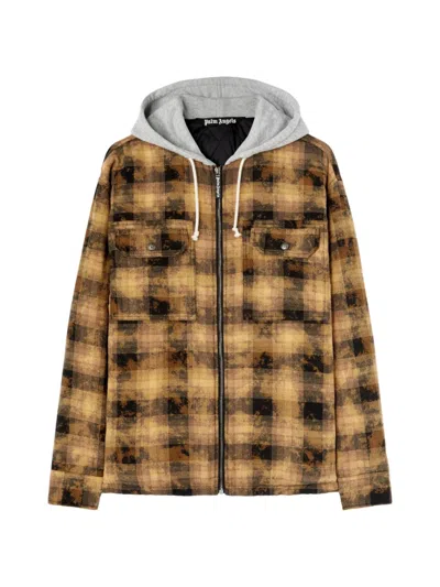 Palm Angels Curved Logo Check Overshirt Jacket In Brown
