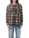 Palm Angels Men's Curved Logo Check Overshirt In Grey Off White