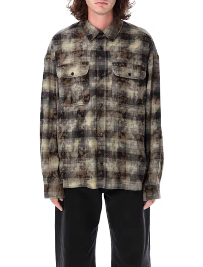 Palm Angels Curved Logo Checkered Shirt In Light Grey Check