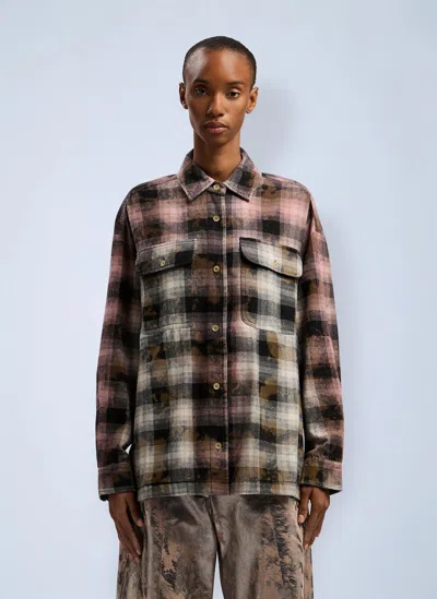 Palm Angels Curved Logo Coated Checkshirt In Black