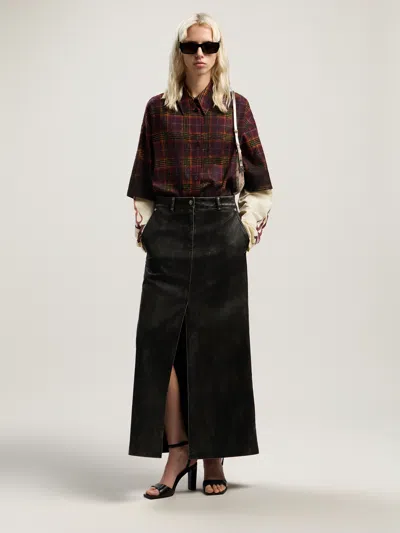 Palm Angels Curved Logo Coated Long Skirt In Brown