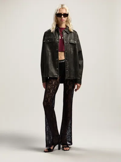 Palm Angels Curved Logo Coated Overshirt In Multi