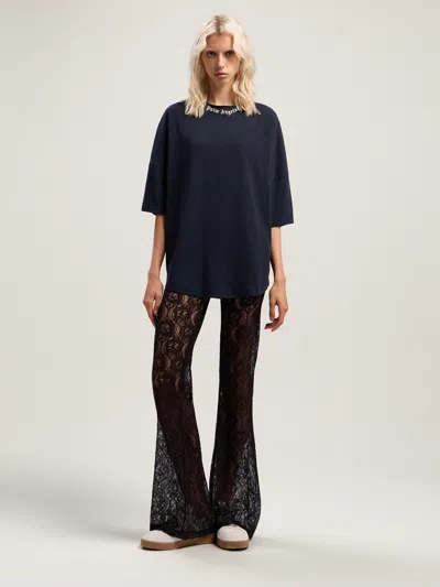 Palm Angels Curved Logo Collar Over Tee In Blue