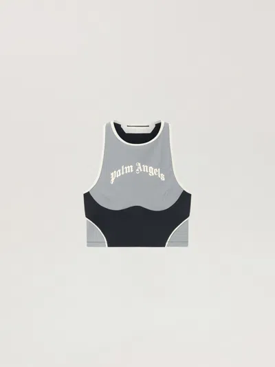 Palm Angels Curved Logo Colour-block Tank Top In Gray