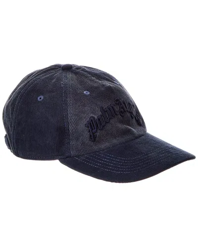 Palm Angels Curved Logo Corduroy Cap In Blue
