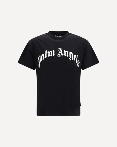 Palm Angels Curved Logo Cotton T-shirt In Black