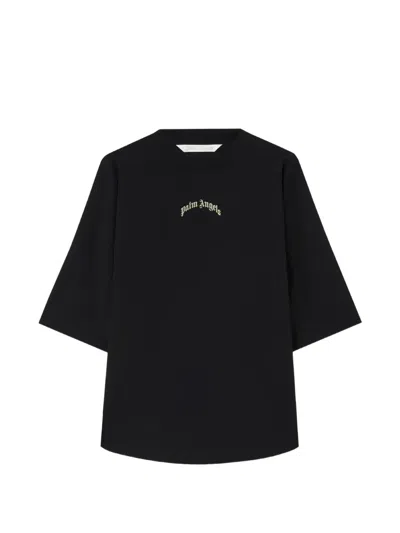 Palm Angels Curved-logo Crew-neck T-shirt In Black