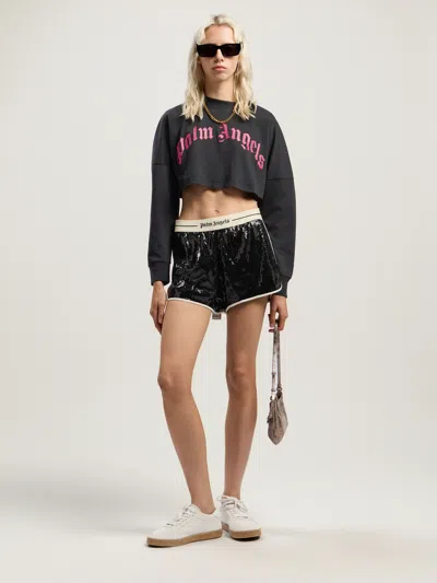 Palm Angels Curved Logo Printed Cropped Top In Black