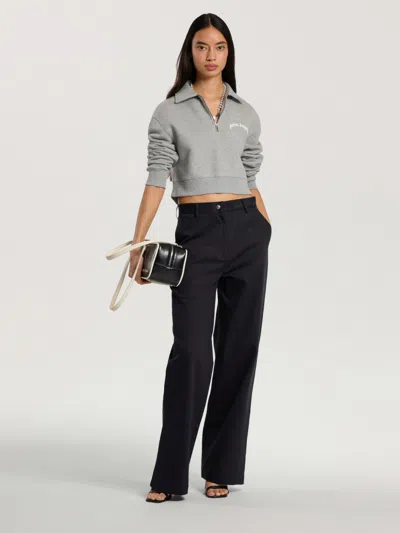 Palm Angels Curved Logo Crop Polo Crew L/s In Grey Melange - Off White