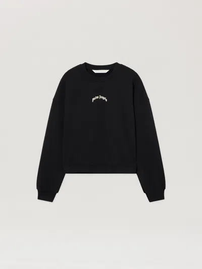 Palm Angels Curved Logo Crop Sweatshirt In Black
