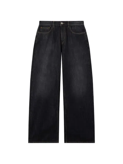 Palm Angels Curved Logo Loose Denim Five Pocket In Black