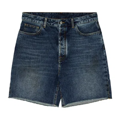 Pre-owned Palm Angels Curved Logo Denim Shorts 'blue/light Blue' | Men's Size 36