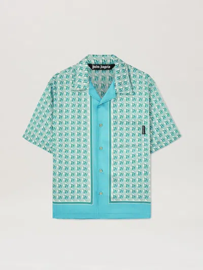 Palm Angels Pa Diamond Short Sleeves Shirt In 550b Green - Ivory