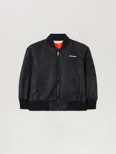 Palm Angels Kids' Curved Logo Faded Bomber Jacket In Black