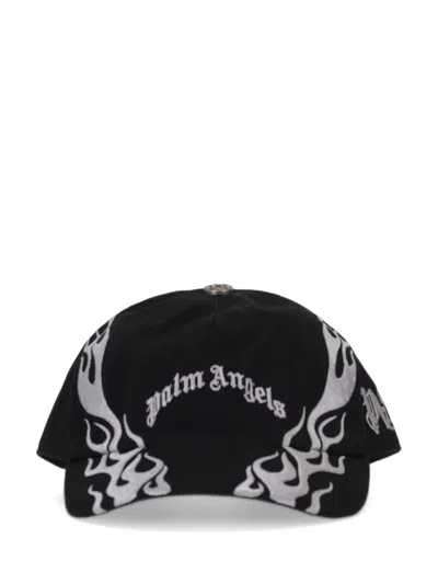Palm Angels Curved Logo Flames Cap Black Light Gre