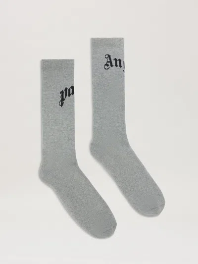 Palm Angels Curved Logo High Socks In Grey