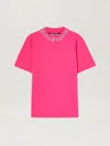 Palm Angels T-shirt With Logo On The Neck In 3240 Fuchsia - Light Blue