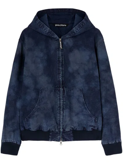 Palm Angels Curved Logo Dyed Bomber In 4949 Indigo Blue - Indigo Blue