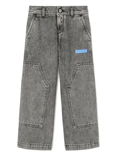 Palm Angels Kids' Curved Logo Jeans In Gray