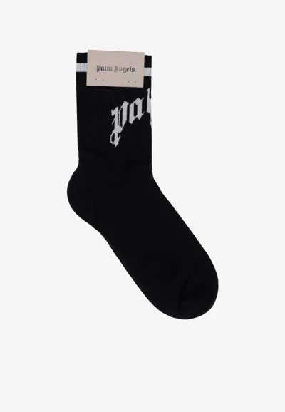 Palm Angels Curved Logo Knit Socks In Black