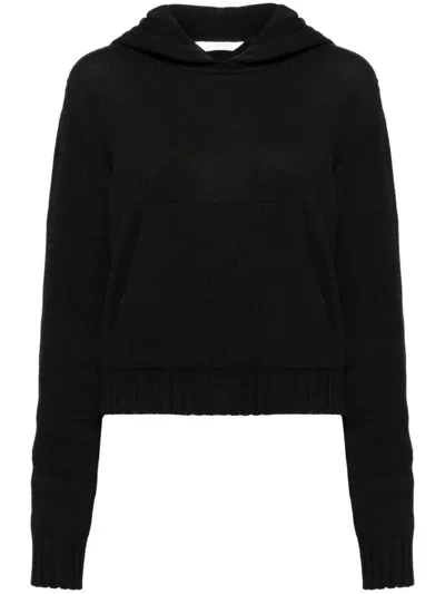 PALM ANGELS CURVED LOGO KNITTED HOODIE