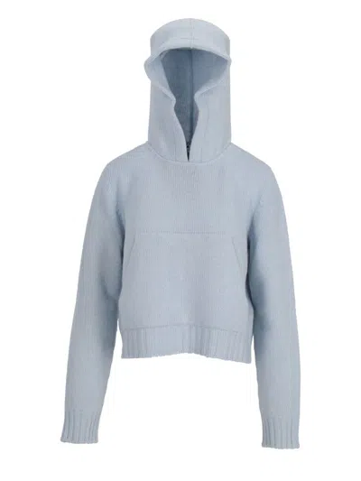 Palm Angels Curved Logo Knit Hoody Baby Blue - Off W