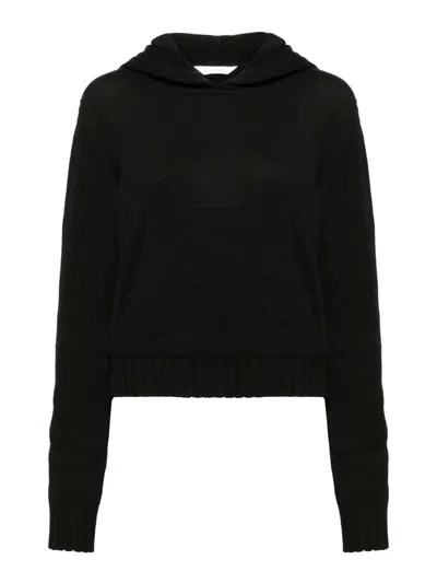 PALM ANGELS CURVED LOGO KNITTED HOODIE