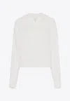 Palm Angels Curved Logo Knitted Hoodie In White