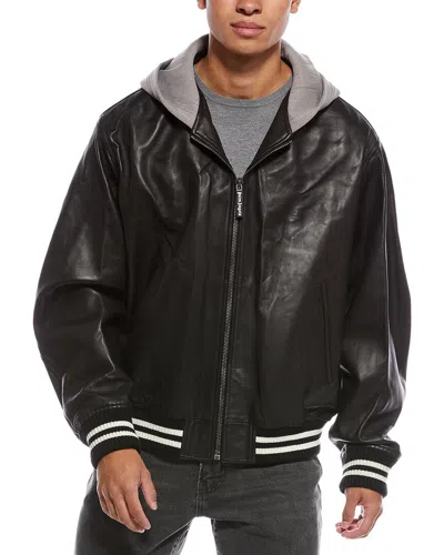 Palm Angels Curved Logo Leather Bomber Jacket In Black