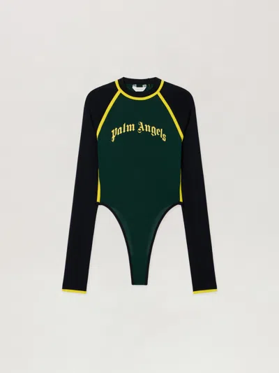 Palm Angels Curved Logo Long-sleeved Bodysuit In Multi