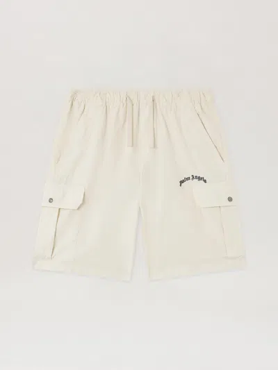 Palm Angels Curved Logo Loose Cargo Shorts In Neutral
