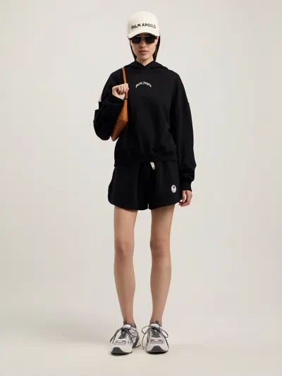 Palm Angels Curved Logo Loose Crop Hoodie In Black