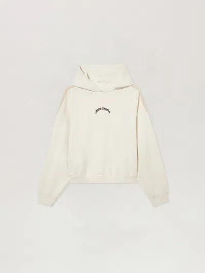 Palm Angels Curved Logo Loose Crop Hoodie In Neutral