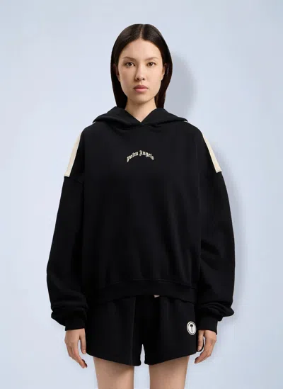 Palm Angels Curved Logo Loose Crop Hoodie In Black