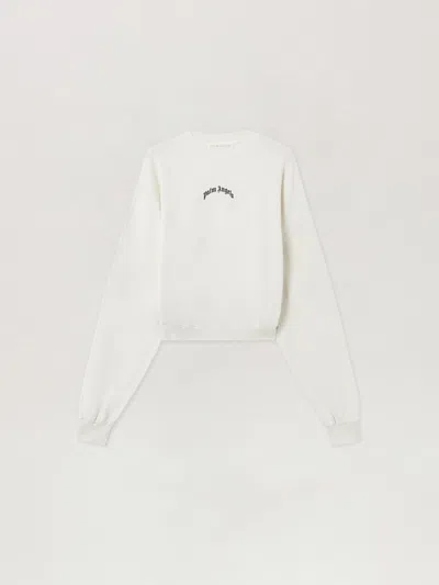 Palm Angels Curved Logo Loose Crop Sweatshirt In White