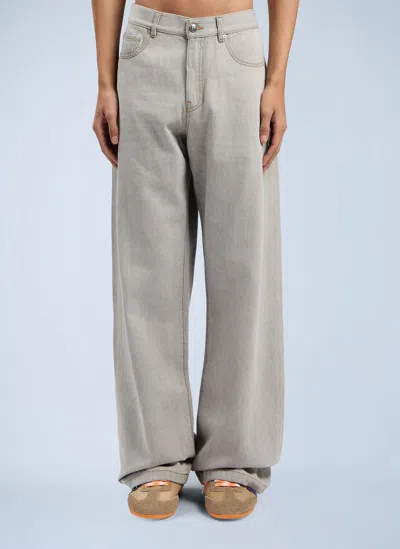 Palm Angels Curved Logo Loose Denim Pants In White