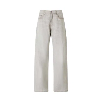 Pre-owned Palm Angels Curved Logo Loose Denim Pants 'light Grey' | Men's Size 33 In Gray
