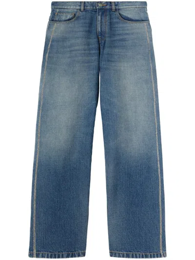 Palm Angels Curved Logo Loose-fit 5 Pockets Jeans In Blue