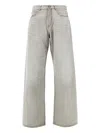 Palm Angels `curved Logo` Loose Jeans In Gray