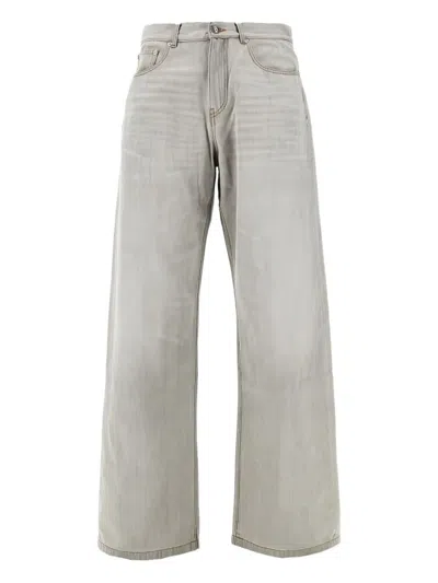 Palm Angels Curved Logo Loose Denim Pants In White