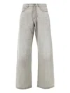 Palm Angels `curved Logo` Loose Jeans In Gray