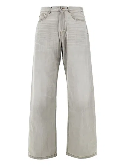 Palm Angels Curved Logo Loose Denim Pants In White