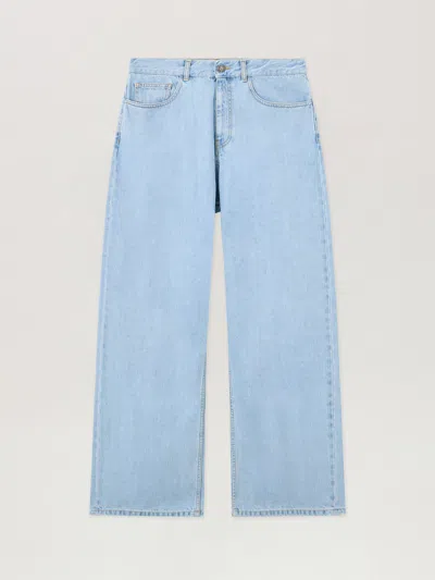 Palm Angels Curved Logo Loose Jeans In Gray