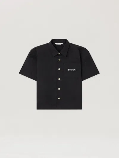 Palm Angels Kids' Curved Logo Over Shirt In Black